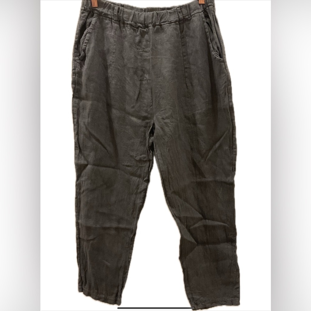 OWN IT made Italy Gray 100% Linen Pull on Crop Pant